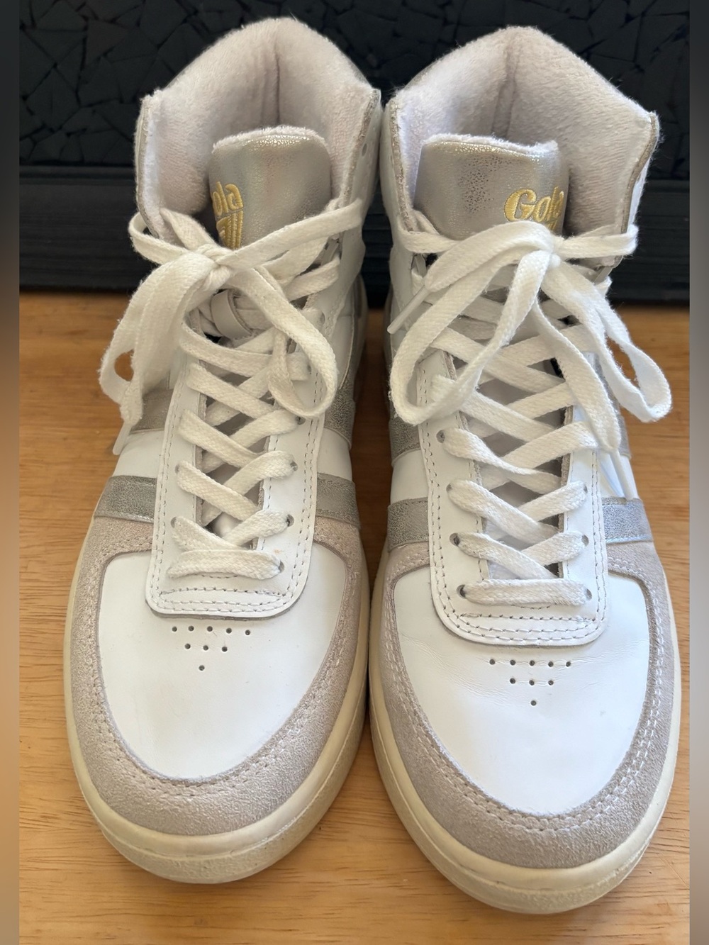 Gola Slam Trident High-Top Sneakers featuring a white leather size 7.5